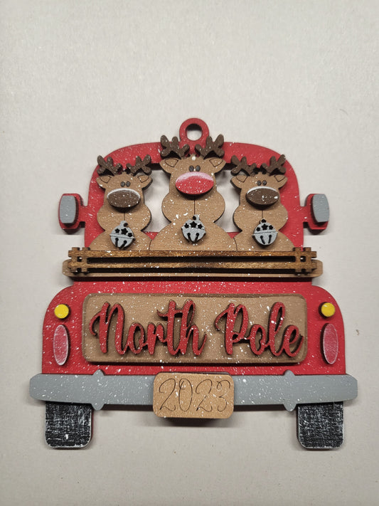 North Pole Reindeer Truck Ornament